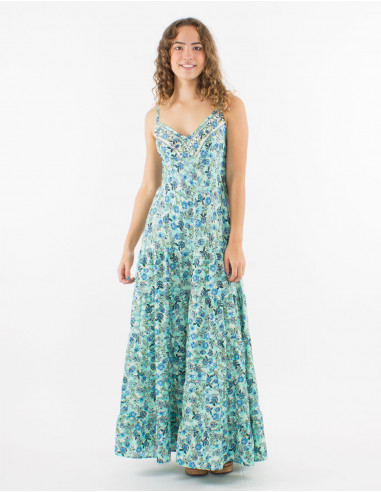 Long polyester printed "sari" dress and straps