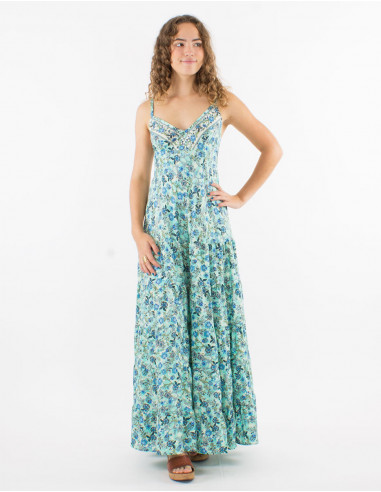 Long polyester printed "sari" dress and straps