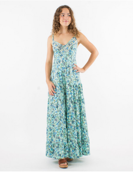Long polyester printed "sari" dress and straps