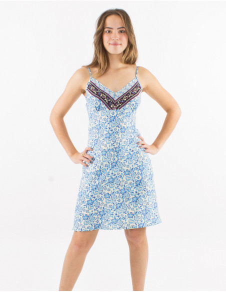 Robe courte polyester bretelles sari imprimé