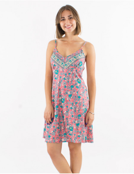 Robe courte polyester bretelles sari imprimé