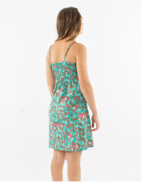 Robe courte polyester bretelles sari imprimé