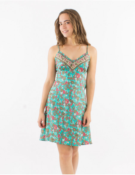 Robe courte polyester bretelles sari imprimé