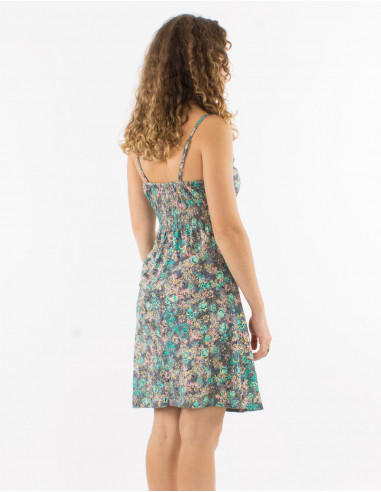 Robe courte polyester bretelles sari imprimé
