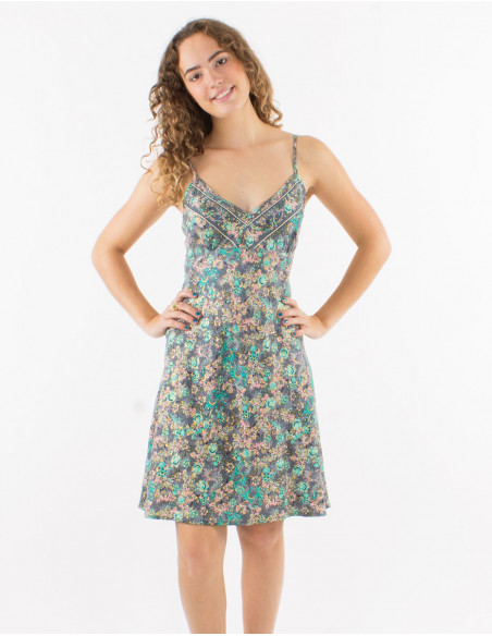 Robe courte polyester bretelles sari imprimé