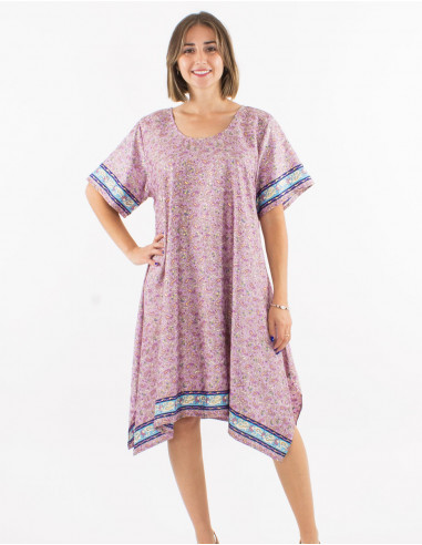 Polyester dress with short sleeves and "sari" print