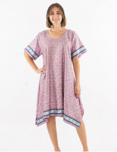 Polyester dress with short sleeves and "sari" print 2