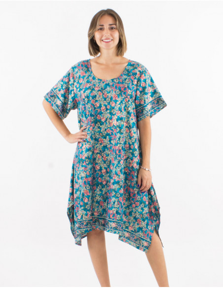 Robe polyester avec poches manches courtes sari imprimé