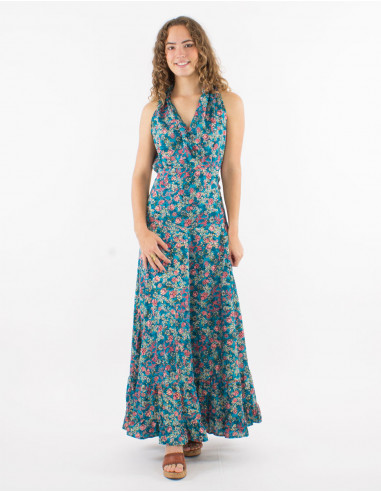 Long polyester sleeveless "sari" print dress