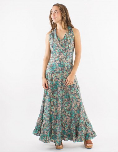 Long polyester sleeveless "sari" print dress