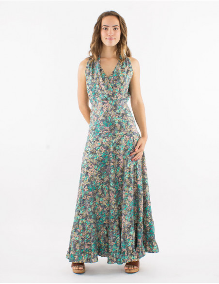 Long polyester sleeveless "sari" print dress