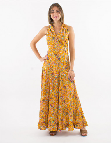 Long polyester sleeveless "sari" print dress