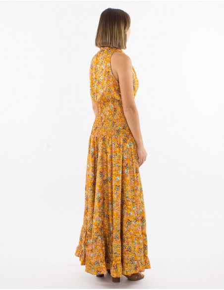 Long polyester sleeveless "sari" print dress