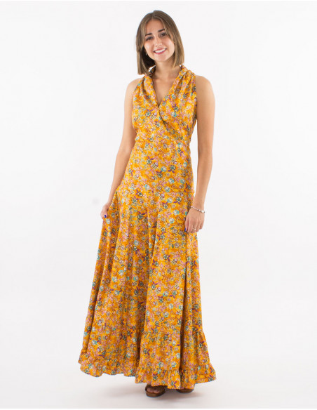 Long polyester sleeveless "sari" print dress