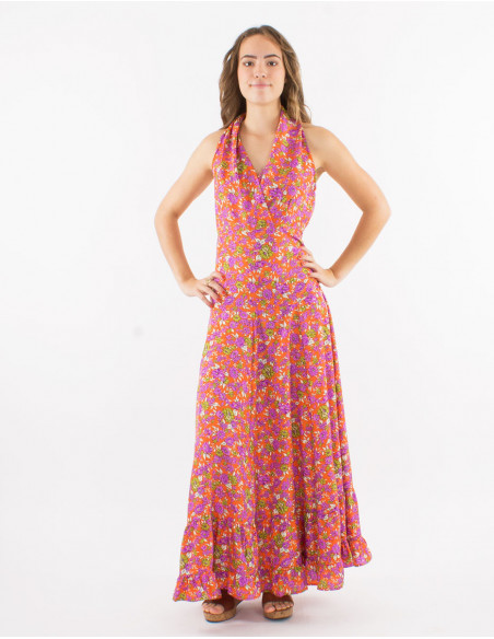 Robe longue polyester sans manches sari imprimé