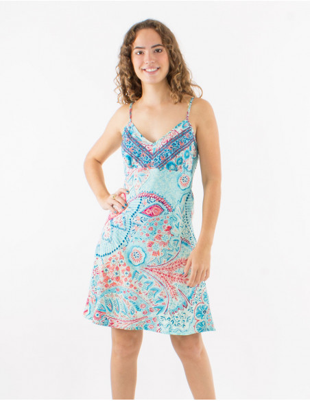 Robe courte polyester bretelles sari imprimé Zaari avec broderies