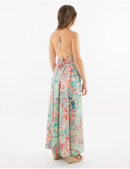 Robe longue polyester dos nu sari imprimé Zaari avec broderies