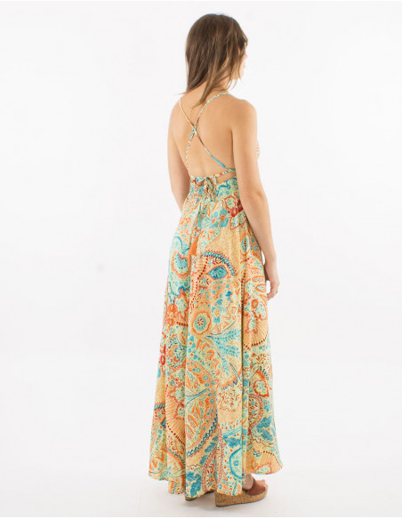 Robe longue polyester dos nu sari imprimé Zaari avec broderies