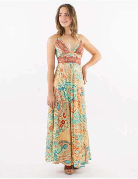 Robe longue polyester dos nu sari imprimé Zaari avec broderies