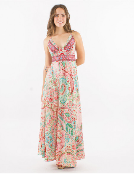 Robe longue polyester dos nu sari imprimé Zaari avec broderies