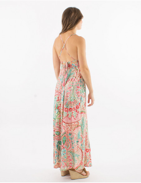 Robe longue polyester dos nu sari imprimé Zaari avec broderies