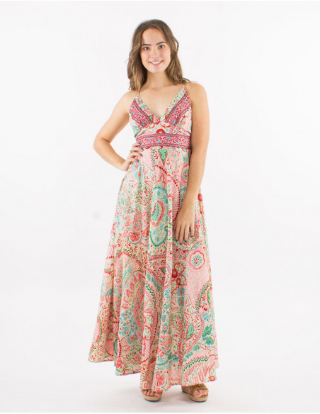 Robe longue polyester dos nu sari imprimé Zaari avec broderies