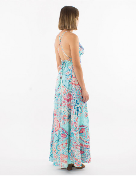 Robe longue polyester dos nu sari imprimé Zaari avec broderies