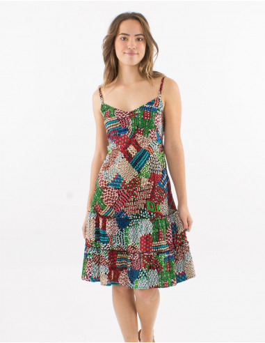 Robe courte viscose bretelles dos élastique imprimé ethnique