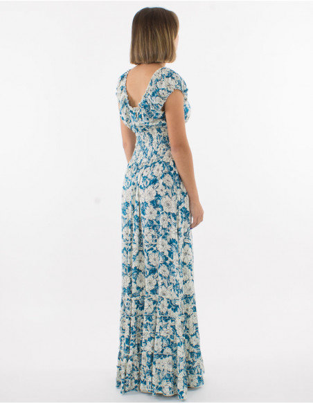 Viscose ruffled dress with elastic belt and "anemone" print