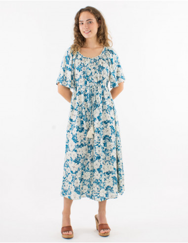 Viscose dress with short sleeves and "anemone" print