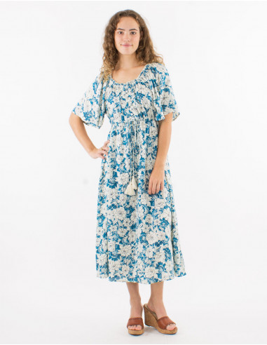 Viscose dress with short sleeves and "anemone" print