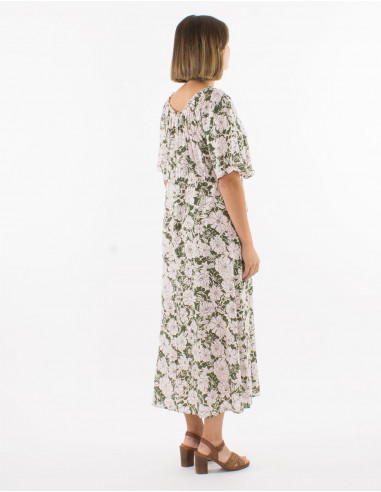 Viscose dress with short sleeves and "anemone" print