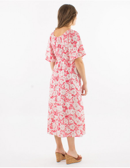 Viscose dress with short sleeves and "anemone" print