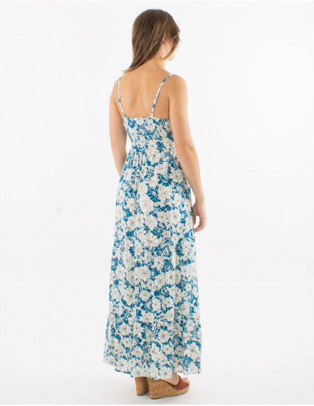 Robe longue viscose bretelles imprimé anémone