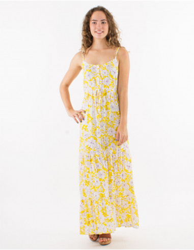 Robe longue viscose bretelles imprimé anémone