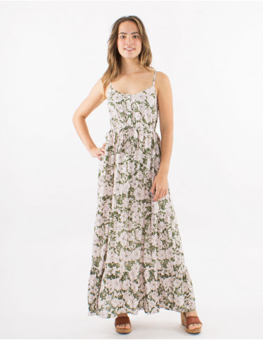 Long viscose dress with straps and "anemone" print
