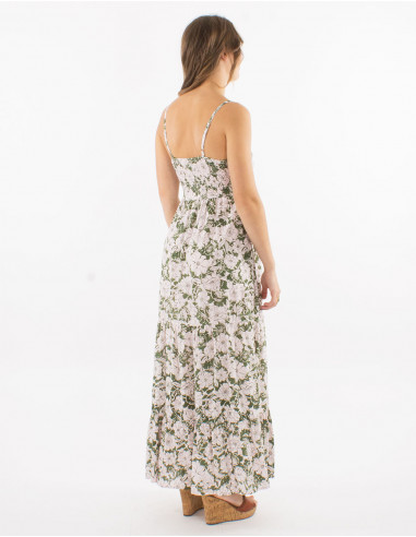 Robe longue viscose bretelles imprimé anémone