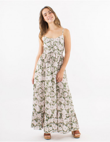 Robe longue viscose bretelles imprimé anémone