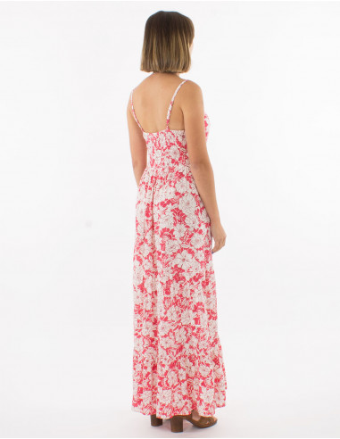 Robe longue viscose bretelles imprimé anémone