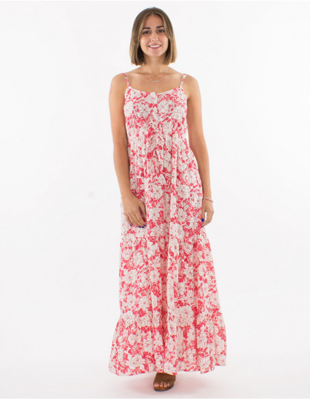 Robe longue viscose bretelles imprimé anémone