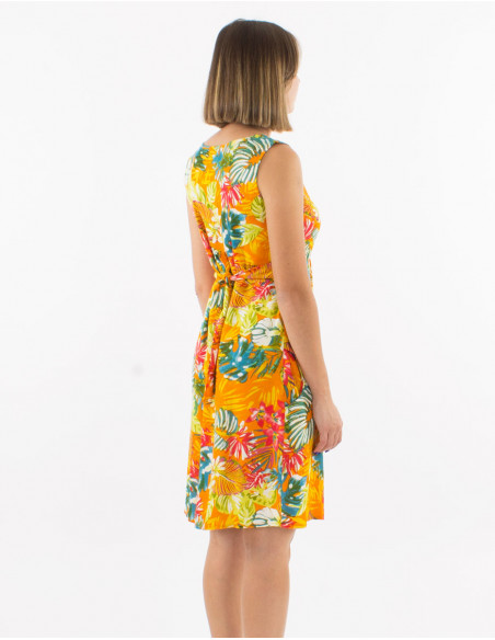 Viscose sleeveless dress with v-neck "jungle" print