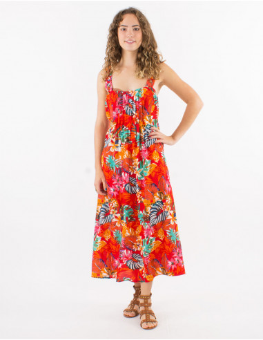 Robe viscose bretelles larges imprimé Jungle