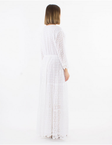 Long cotton embroidered dress with lining and Long sleeves