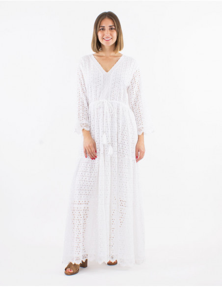 Long cotton embroidered dress with lining and Long sleeves