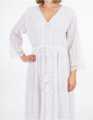 Long cotton embroidered dress with lining and Long sleeves