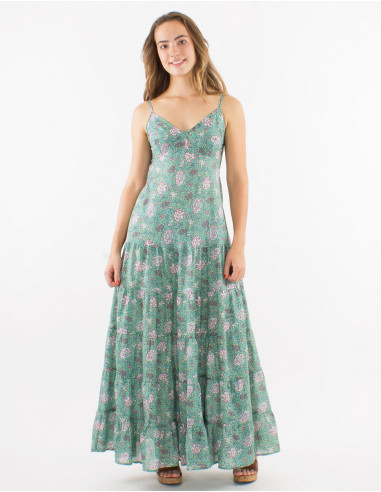 Robe longue coton doublée bretelles imprimé Agra