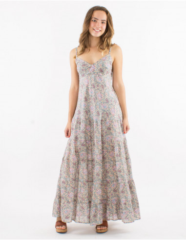 Robe longue coton doublée bretelles imprimé Agra