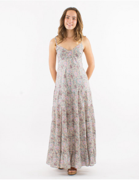 Long cotton strapped dress with lining and "agra" print