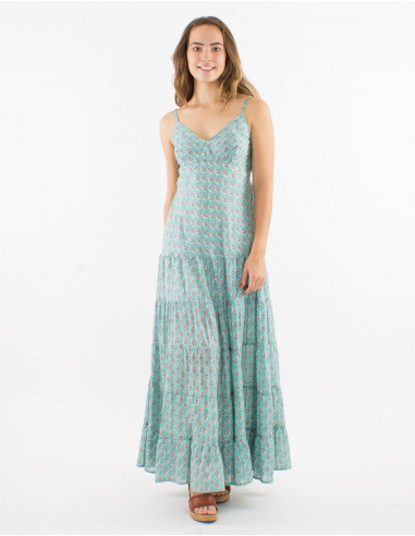 Long cotton straped dress with lining and "lucknow" print