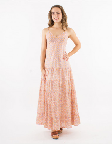 Long cotton straped dress with lining and "lucknow" print